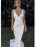 V Neck Ivory Lace Open Back Sexy Modern Wedding Dress
